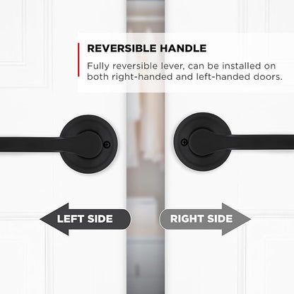 Kwikset Henley Dummy Door Handle, Single Sided Lever for Closets, French Double Doors, and Pantry, Matte Black Non-Turning Reversible Interior Push/Pull Lever, with Microban Protection (Pack of 4)