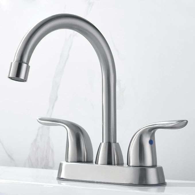 Bathroom Sink Faucet with Pop-up Drain Assembly, 4 Inch 2 Handle Centerset Faucet - Temperature Control, Easy to Install, Durable & Safety - Lavatory Faucet Brushed Nickel, Easy to Clean