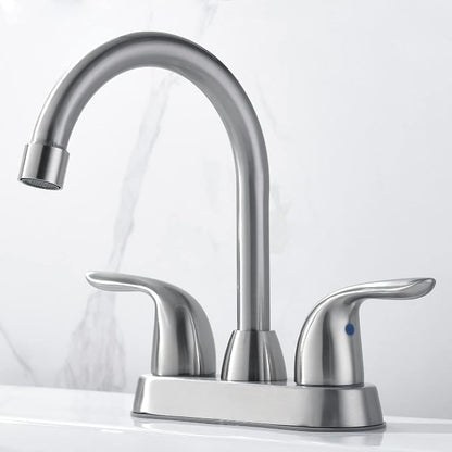 Bathroom Sink Faucet with Pop-up Drain Assembly, 4 Inch 2 Handle Centerset Faucet - Temperature Control, Easy to Install, Durable & Safety - Lavatory Faucet Brushed Nickel, Easy to Clean