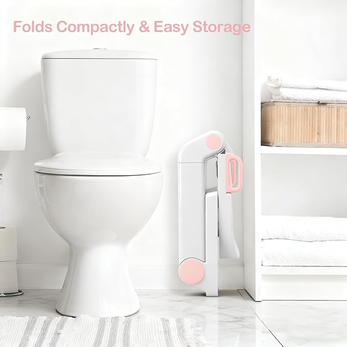 Potty Training Seat with Step Stool Ladder for Kids Girls, Pink | Pre-assembled, 2-in-1, Toddler Toilet Seat, Anti-Slip Foldable Steps, Splash Guard, Adjustable, Potty Ladder for Toddler 1-3