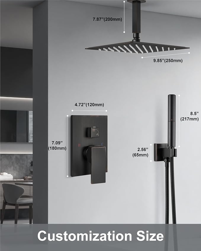 Aolemi Shower System with Rain Head and Handheld,10-Inch,Oil Rubbed Bronze | High-Pressure Shower Faucet Set with Dual-Function Handheld,Rough-In Valve,1.8 GPM,Ceiling Mount Trim Kit