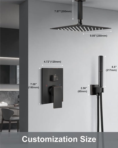 Aolemi Shower System with Rain Head and Handheld,10-Inch,Oil Rubbed Bronze | High-Pressure Shower Faucet Set with Dual-Function Handheld,Rough-In Valve,1.8 GPM,Ceiling Mount Trim Kit