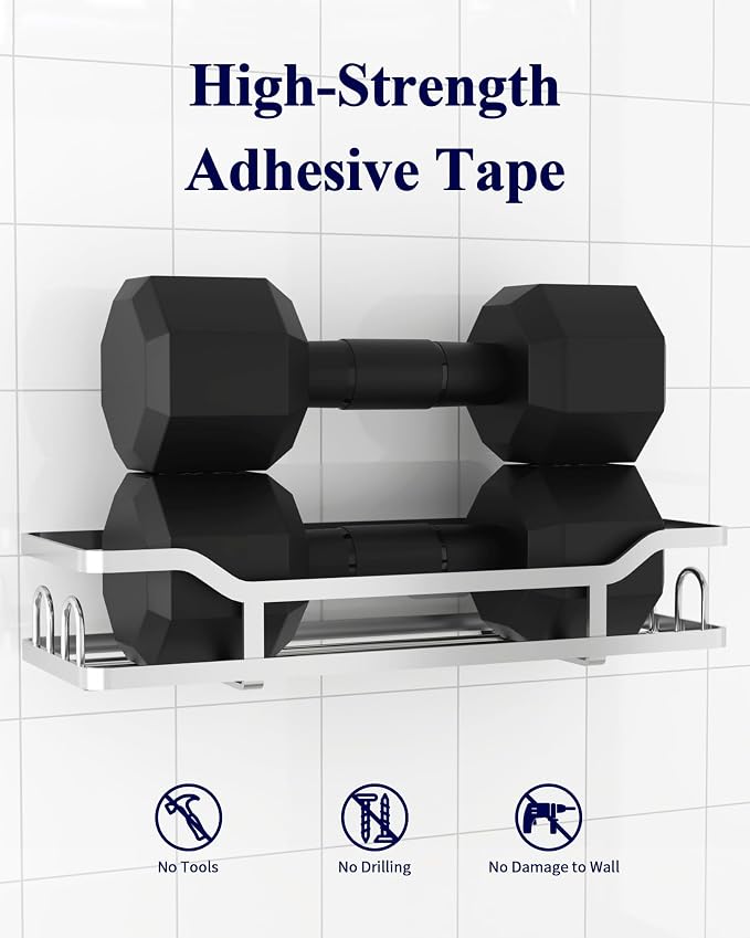 Kitsure Shower Caddy, Adhesive Shower Organizer, X-Large, Silver | Stainless Steel Shelf for Inside Shower, No Drill Bathroom Organizers and Storage, Home Decor Accessories