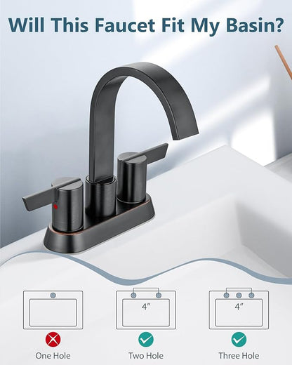 Aolemi Bathroom Faucets for Sink 3 Hole,4 Inch Centerset Waterfall Faucet 2 Handle for Bathroom Sink with Pop-Up Drain and Supply Lines Oil Rubbed Bronze