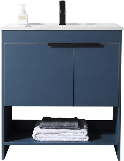 Phoenix 30 Inch Bathroom Vanity with Sink – Modern Design, Soft-Close Doors, Storage Drawers, Durable Build – Navy Blue Vanity for Small Bathrooms (Full Assembly Required)