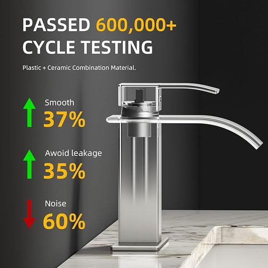 Bathroom Faucet Brushed Nickel Modern Waterfall Bathroom Sink Faucet with Single Handle Suitable for 1 or 3 Holes,Supply Deck Plate and Hose