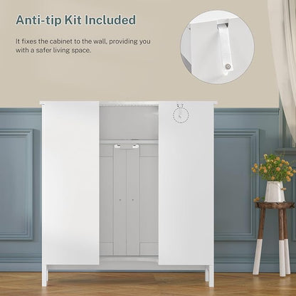 Pedestal Sink Storage Cabinet with 2 Doors and Drawer, Bathroom Sink Cabinet, Under Sink Storage with U-Shape Cut-Out, White