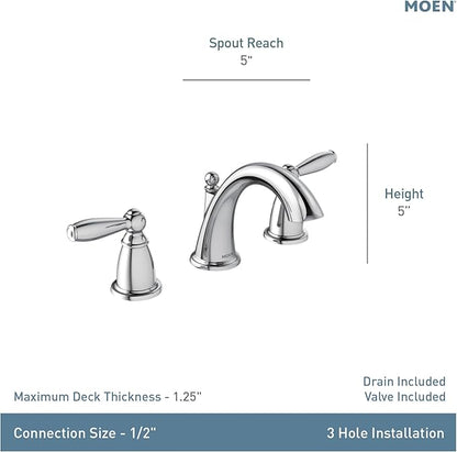 Moen Brandtford Brushed Nickel Two-Handle High Arc Widespread Bathroom Sink Faucet for 3-Hole Setups with Valve Included, TV6620BN