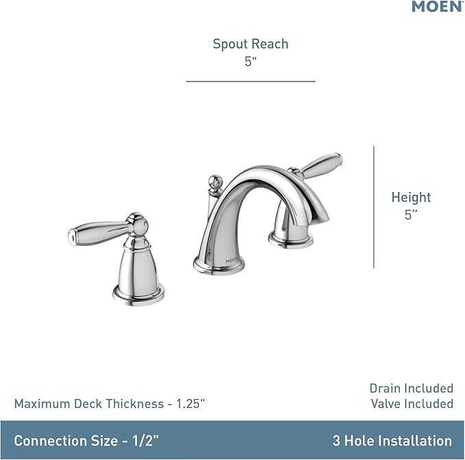 Moen Brantford Oil-Rubbed Bronze Two-Handle Widespread Bathroom Sink Faucet for 3-Hole Setups with Valve Included, TV6620ORB