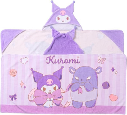 Sanrio Kuromi Kids Super Soft Bath/Pool/Beach Soft Cotton Terry Hooded Towel Wrap, 24 in x 50 in, (Officially Licensed Product) by Franco