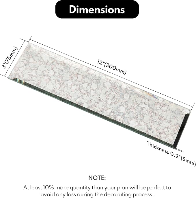 Peel and Stick Antique Beveled Mirror Tile Subway Mirror Backsplash 3x12 Inch for Kitchen Bathroom Wall (20 Pcs, 5 SQ.FT.)