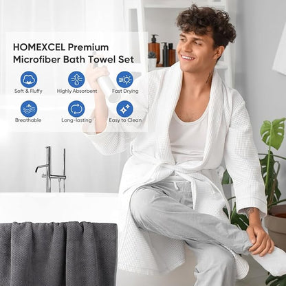 HOMEXCEL 4PK Bath Towel Set, 30x60 in, Absorbent Large Towels for Bathroom | Ultra Soft, Lightweight, Quick Dry Towels for Pool, Beach, Swim, Yoga, SPA, Grey