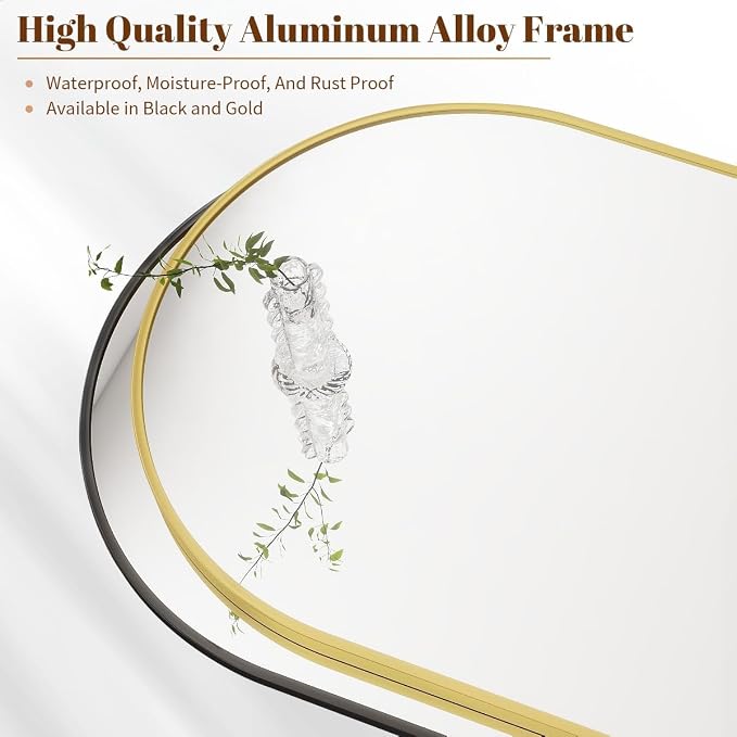 BEAUTYPEAK 28"x26" Arch Bathroom Wall Mirror, Gold | Wall Mounted Vanity Metal Frame Mirror for Bedroom, Entryway, Living Room, Fireplace