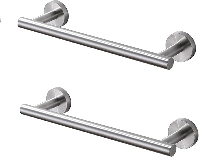 SEIDO Anti-Dropping Towel Bar with 9.6" Hanging Length, Stainless Steel Towel Bar for Bathroom Wall, Double Locking Design Hand Towel Holder, Brushed Nickel, 12 Inch, 2pc