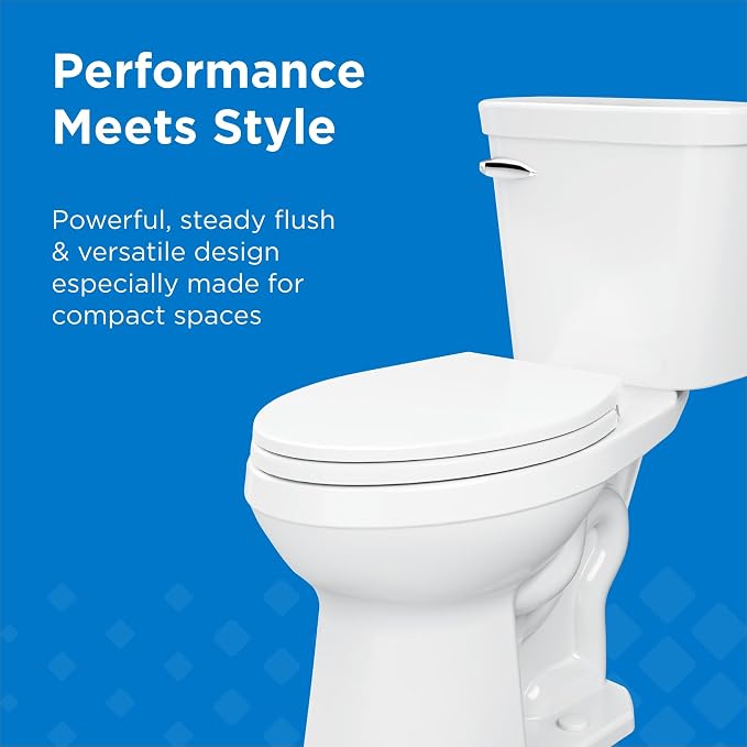 Gerber Viper Force Compact Elongated Two-Piece Toilet, Soft-Close, White | Strong flush, Space-saving design | Seat lifts off in seconds for easy cleaning | Tool-free install kit included