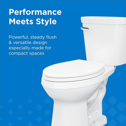 Gerber Viper Force Compact Elongated Two-Piece Toilet, Soft-Close, White | Strong flush, Space-saving design | Seat lifts off in seconds for easy cleaning | Tool-free install kit included