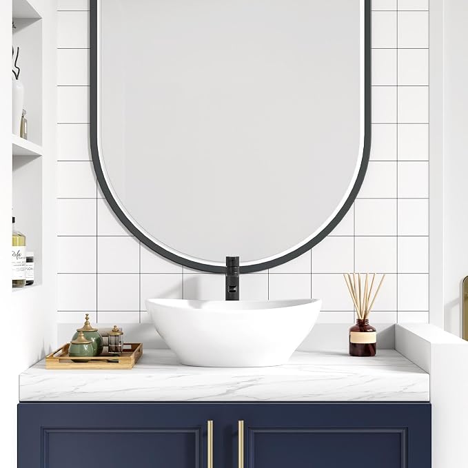 Vessel Sink 15.75x13 Inch, Oval Ceramic Bathroom Vessel Sink, Drop-In Above Counter Vanity Sink for Bathroom, White Wash Basin Bowl
