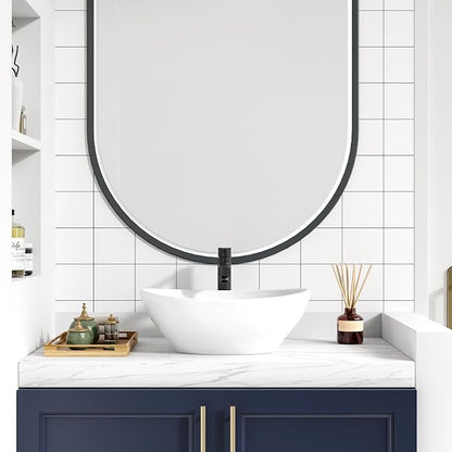Vessel Sink 15.75x13 Inch, Oval Ceramic Bathroom Vessel Sink, Drop-In Above Counter Vanity Sink for Bathroom, White Wash Basin Bowl