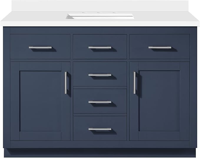OVE Decors Bailey 48 in. Single Sink Freestanding Midnight Blue Bathroom Vanity with White Quartz Top, Matching Backsplash and Power Bar