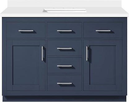 OVE Decors Bailey 48 in. Single Sink Freestanding Midnight Blue Bathroom Vanity with White Quartz Top, Matching Backsplash and Power Bar