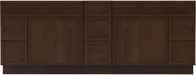 HomeBeyond 84 Inches Bathroom Vanity Base Cabinet Without Sink, Double Sink Top with Door & Soft Closing Drawers, Sturdy Floor Mounted Cabinet 2-Door 7-Drawer, Brown