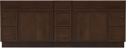 HomeBeyond 84 Inches Bathroom Vanity Base Cabinet Without Sink, Double Sink Top with Door & Soft Closing Drawers, Sturdy Floor Mounted Cabinet 2-Door 7-Drawer, Brown
