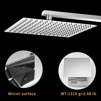 12 Inch Rain Shower Head High Pressure Rainfall Shower Head Chrome | Square Rain Bathroom Showerhead, High Flow, Large Stainless Steel, Ceiling Mounted, Wall Mounted, Waterfall Full Body