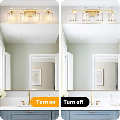 Lxybcce Bathroom Vanity Lights Over Mirror - Easy Installation with Clear Guide, 4-Light Shadow-Free Design, Gold Crystal Finish - for Modern Home Bathroom Lighting Fixtures in DIY Projects