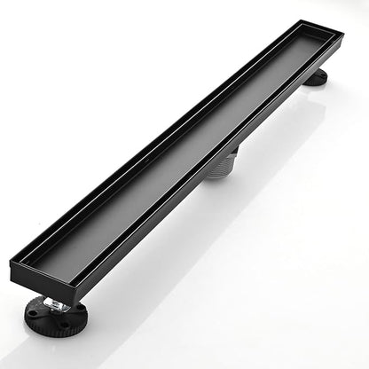 Linear Shower Floor Drain, Black 30 Inch 304 Stainless Steel Bathroom Drains Kit, Rectangular Shower Trench Drain with Reversable Tile-in Pattern Drain Cover & Hair Catcher