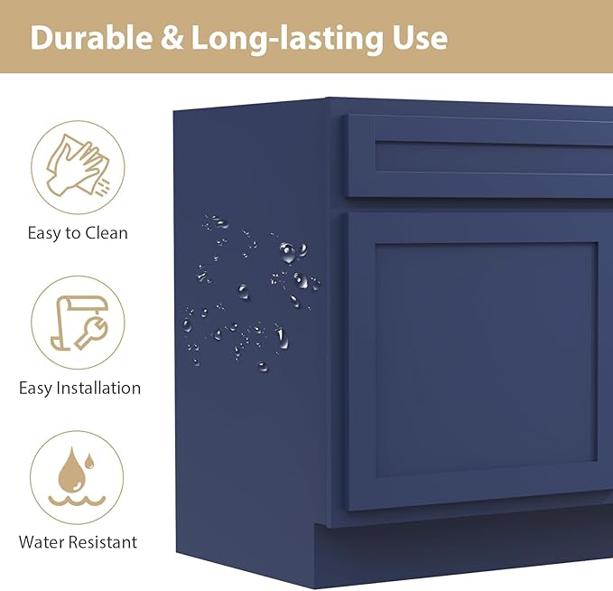 Vanity Art 36 Inch Single Shutter Door Bathroom Vanity Base Cabinet with 2 Functioning Shaker Drawers, Strudy Floor Mount Storage Cabinet Organizer for Bedroom, Living Room, Kitchen, VA4036-2RBLUE