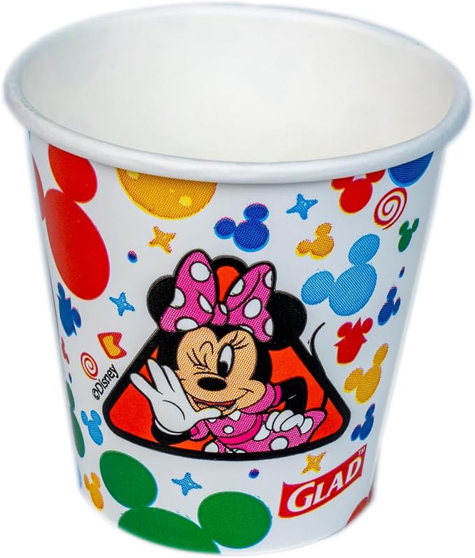 Glad for Kids Disney Mickey and Friends Mini Paper Cups, 3 Oz, 100 Count | Soak-proof bathroom rinse cups sized for little hands; colorful Mickey Mouse designs