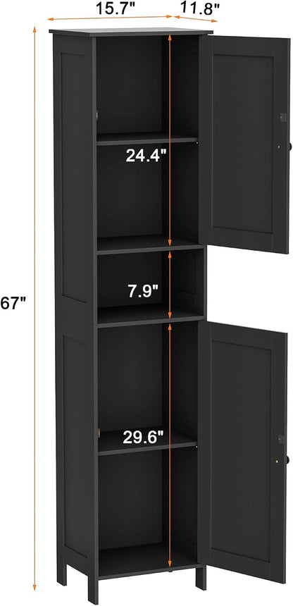 Homleke Tall Bathroom Storage Cabinet with 2 Doors, Slim Bathroom Cabinet | Narrow Storage Cabinet with Adjustable Shelves, Anti-Tip Design, Reversible Door, Easy Assembly, Black, 15.7''W