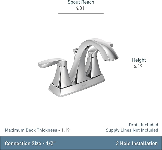 Moen Voss Chrome Two-Handle High Arc Centerset Bathroom Faucet, 6901