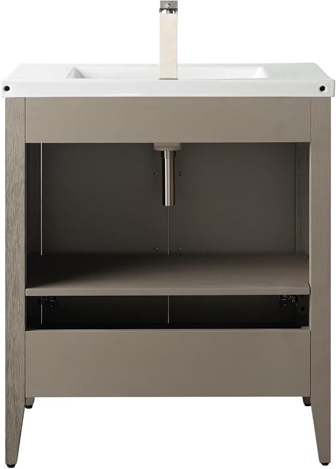 Vanity Art 30 inch Bathroom Vanity with Single Sink & Ceramic Top, Vanity Cabinet with Soft-Closing Doors, Solid Wood Frame, Driftwood Gray, VA9030-DG-BN1