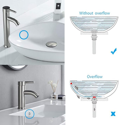 Bathroom Sink Drain Without Overflow Vessel Sink Lavatory Vanity Pop Up Drain Stopper, Brushed Nickel