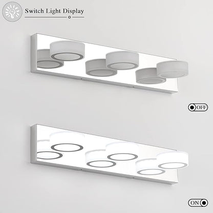 3 Light Bathroom Vanity Light, Modern Chrome Bathroom Light Fixtures Over Mirror, Bath Lamps Wall Scone 18W LED Vanity Lights with 360°Rotating Lamp Head