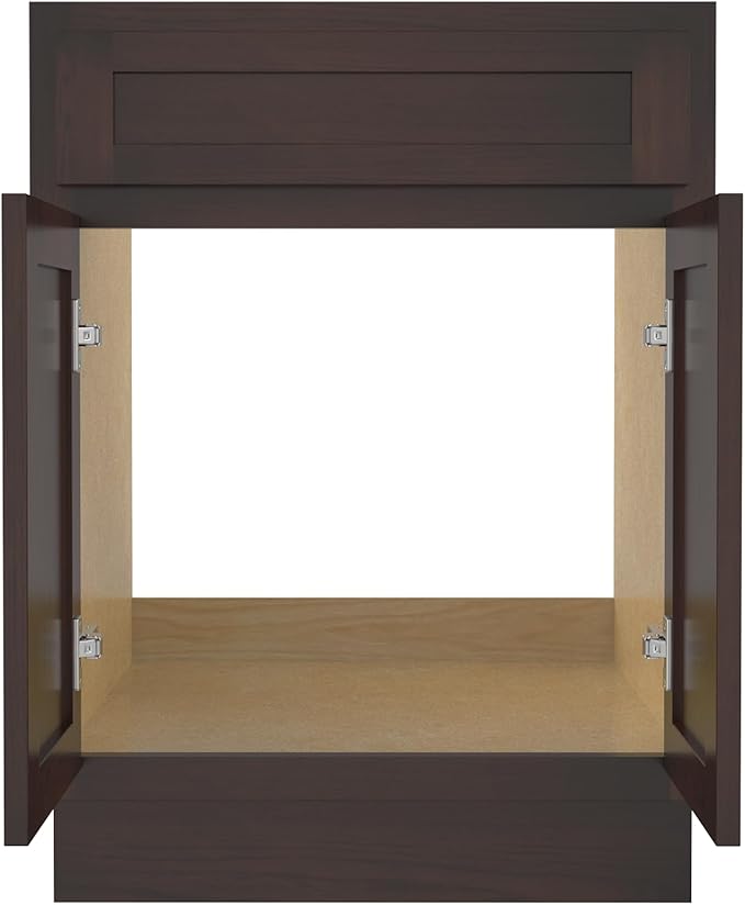 Vanity Art 24 Inch Double Shutter Door Bathroom Vanity Base Cabinet with Soft Closing Shaker Drawer, Strudy Floor Mount Storage Cabinet Organizer for Bedroom, Living Room, Kitchen, VA4024-B