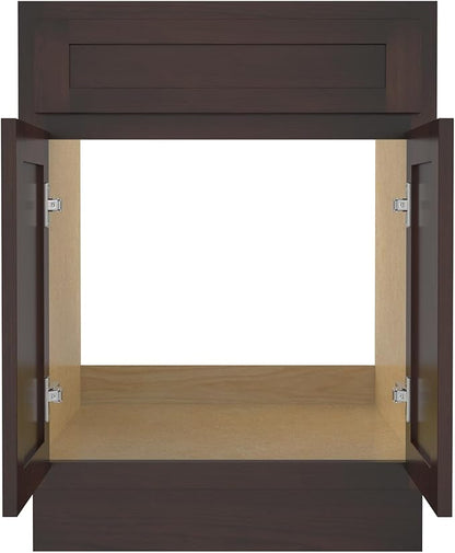 Vanity Art 24 Inch Double Shutter Door Bathroom Vanity Base Cabinet with Soft Closing Shaker Drawer, Strudy Floor Mount Storage Cabinet Organizer for Bedroom, Living Room, Kitchen, VA4024-B