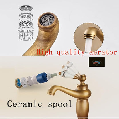 Vintage Bathroom Faucet, Antique Brass Sink, Hot and Cold Mixer Tap, Single Handle, Gold(Chrome)