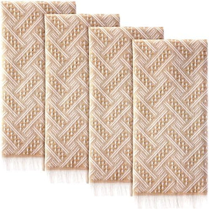 HunnmingRe 4 Pack Boho Hand Towel for Kitchen, Brown,White