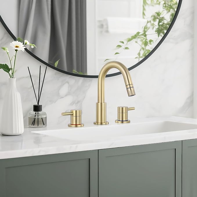 8 Inch Bathroom Faucet 3 Hole Gold Pull Down Bathroom Sink Faucet | Stainless Steel,Two Water Flow Modes,Brushed Nickle,3 hole Widespread,Pop-up Drain,Water Supply Hoses,Pull Down Sprayer,
