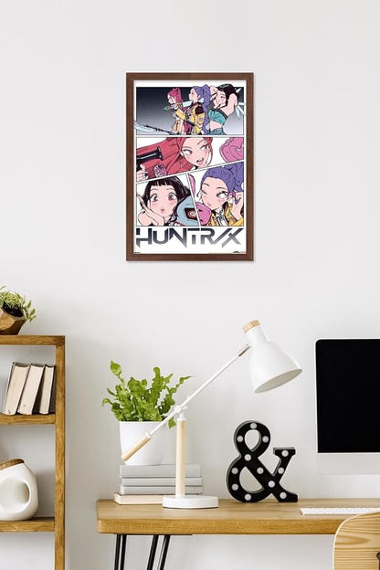 Trends International Netflix KPop Demon Hunters (2025) - Huntrix Manga Panels Wall Poster, 22.4L x 14.7W, Mahogany Framed Version