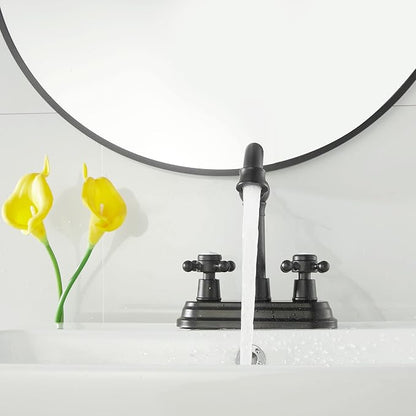Bathroom Faucet Matte Black 2 Handles 4 Inches Centerset Black Bathroom Vanity with Drain Assembly and Supply Hose Lavatory Faucet