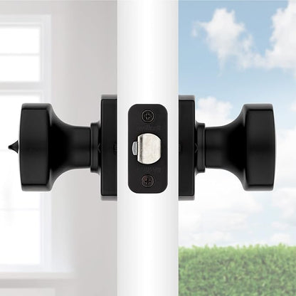 Kwikset Arroyo Knob Entry Door Knob with Lock and Key, Secure Keyed Handle Exterior, Front Entrance and Bedroom, Matte Black, Pick Resistant SmartKey Rekey Security and Microban