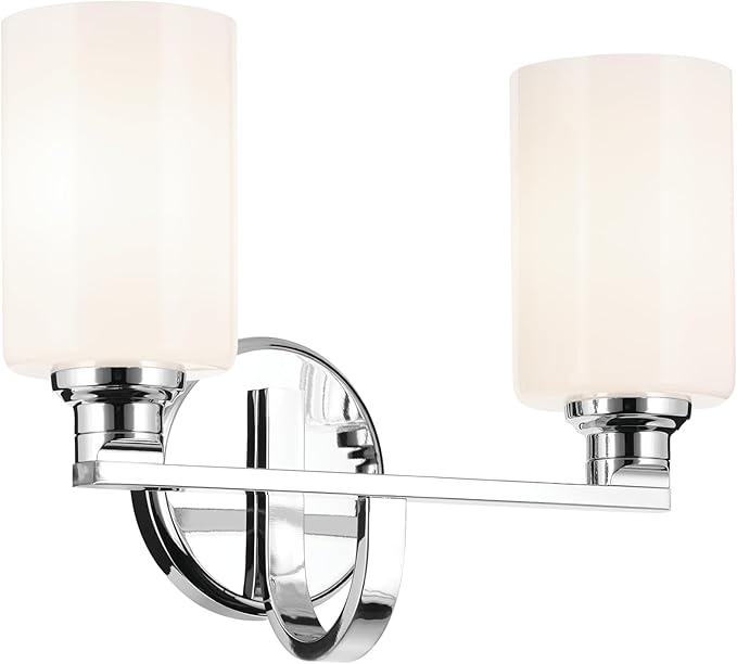 Kichler Gioe 14.25" 2-Light Vanity Light with Opal Glass in Chrome, Damp Rated, for Bathroom, Powder Room, Over a Mirror, (14.25" W x 10.5" H), 55225CH