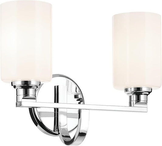 Kichler Gioe 14.25" 2-Light Vanity Light with Opal Glass in Chrome, Damp Rated, for Bathroom, Powder Room, Over a Mirror, (14.25" W x 10.5" H), 55225CH