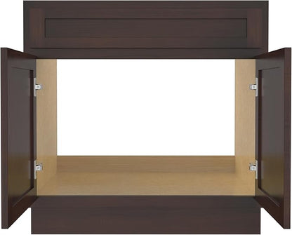Vanity Art 30 Inch Double Shutter Door Bathroom Vanity Base Cabinet with Soft Closing Shaker Drawer, Strudy Floor Mount Storage Cabinet Organizer for Bedroom, Living Room, Kitchen, VA4030-B
