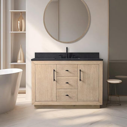 Vanity Art 48" Bathroom Vanity with Sink, Vanity Cabinet with Doors and Shelf, Modern Wood Bathroom Vanity with White Marble Top, Solid Wood Frame, 3 Functioning Drawers,VA70-48-LW-B