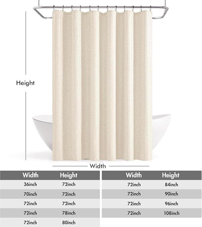 ANRODUO Cream White Linen Textured Fabric Shower Curtain Set - W72xL72 | Farmhouse Shower Curtain with 12 Metal Hooks, Waterproof Heavy Duty, Button Hole Design, Machine Washable for Bathroom