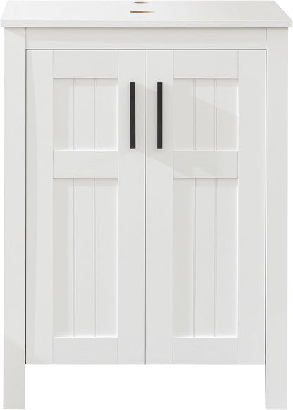 UEV White 24" Bathroom Vanity Without Sink,Modern Freestanding Sink Cabinet,Stylish Bathroom Vanity Cabinet,Grooved Double Doors,Metal Handles